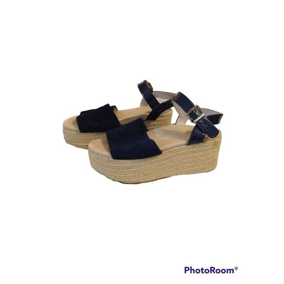 Kenneth Cole Suede Sandals Blue Sz 8 Boho Summer Espadrille - Picture 2 of 9